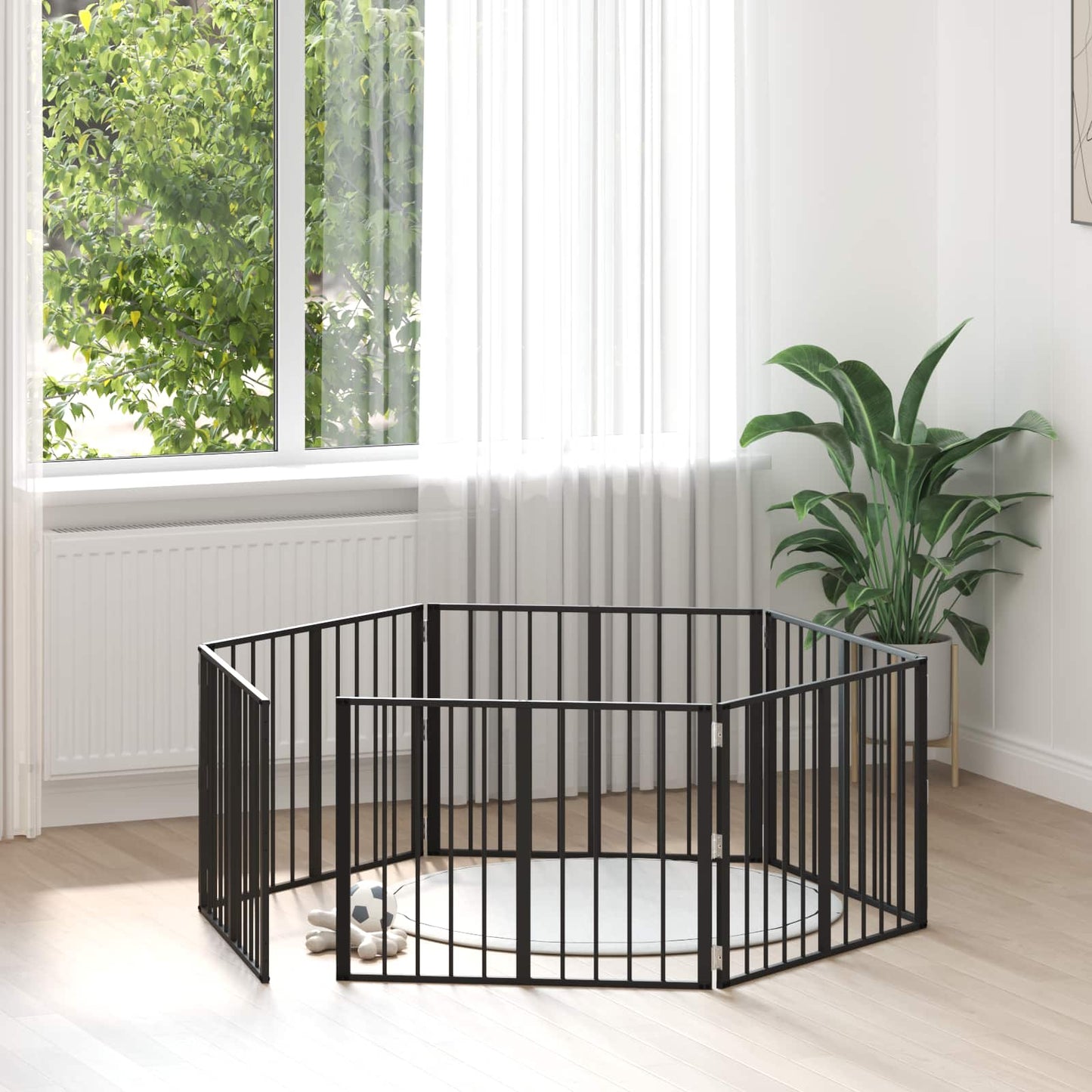 Cancello per cani 6 pcs Nero 80 x 60 cm Acciaio zincato | homemem39