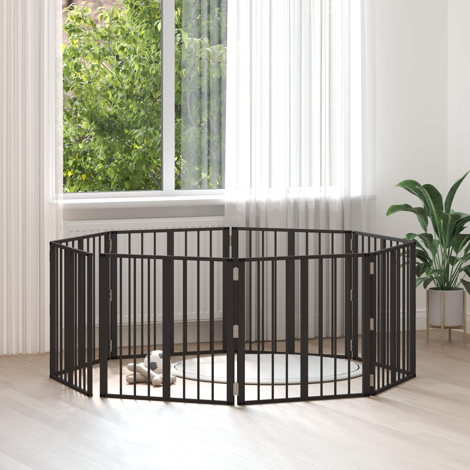 Cancello per cani 8 pcs Nero 60 x 60 cm Acciaio zincato | homemem39