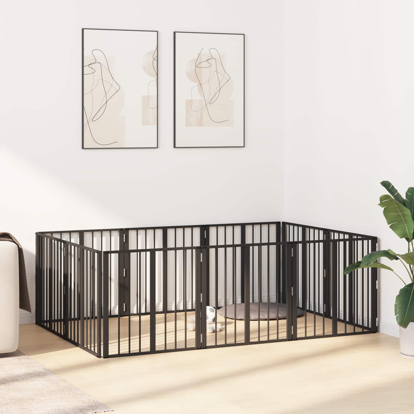 Cancello per cani 10 pcs Nero 60 x 60 cm Acciaio zincato | homemem39
