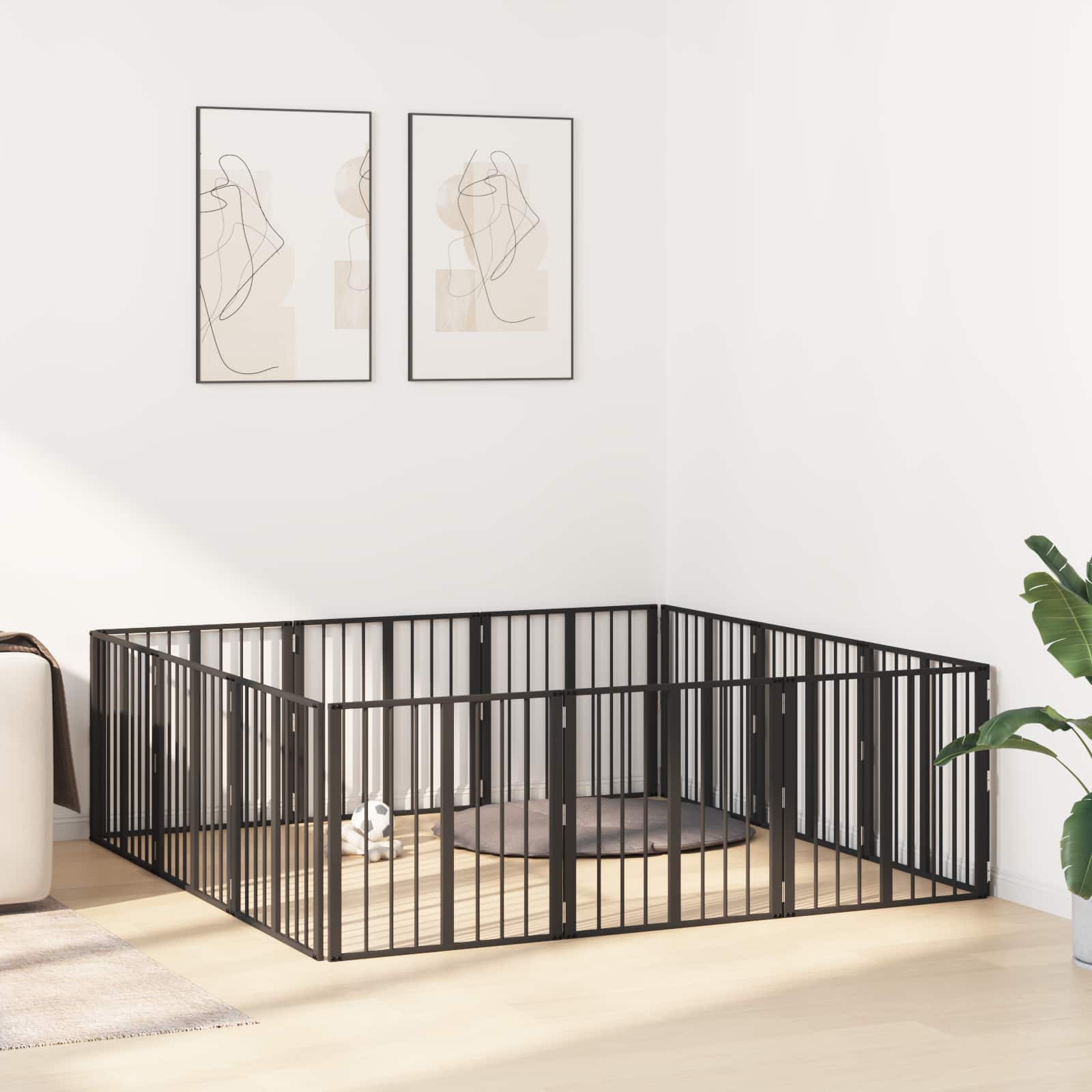 Cancello per cani 12 pcs Nero 60 x 60 cm Acciaio zincato | homemem39