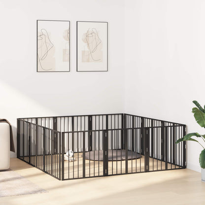 Cancello per cani 12 pcs Nero 60 x 60 cm Acciaio zincato | homemem39