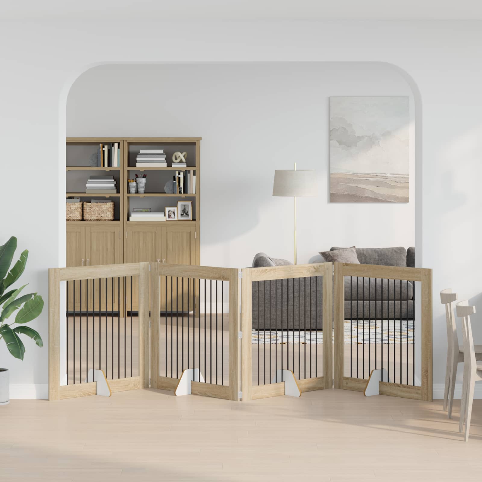Cancello per cani con supporti 4 pcs Rovere Sonoma 100 x 100 cm | homemem39