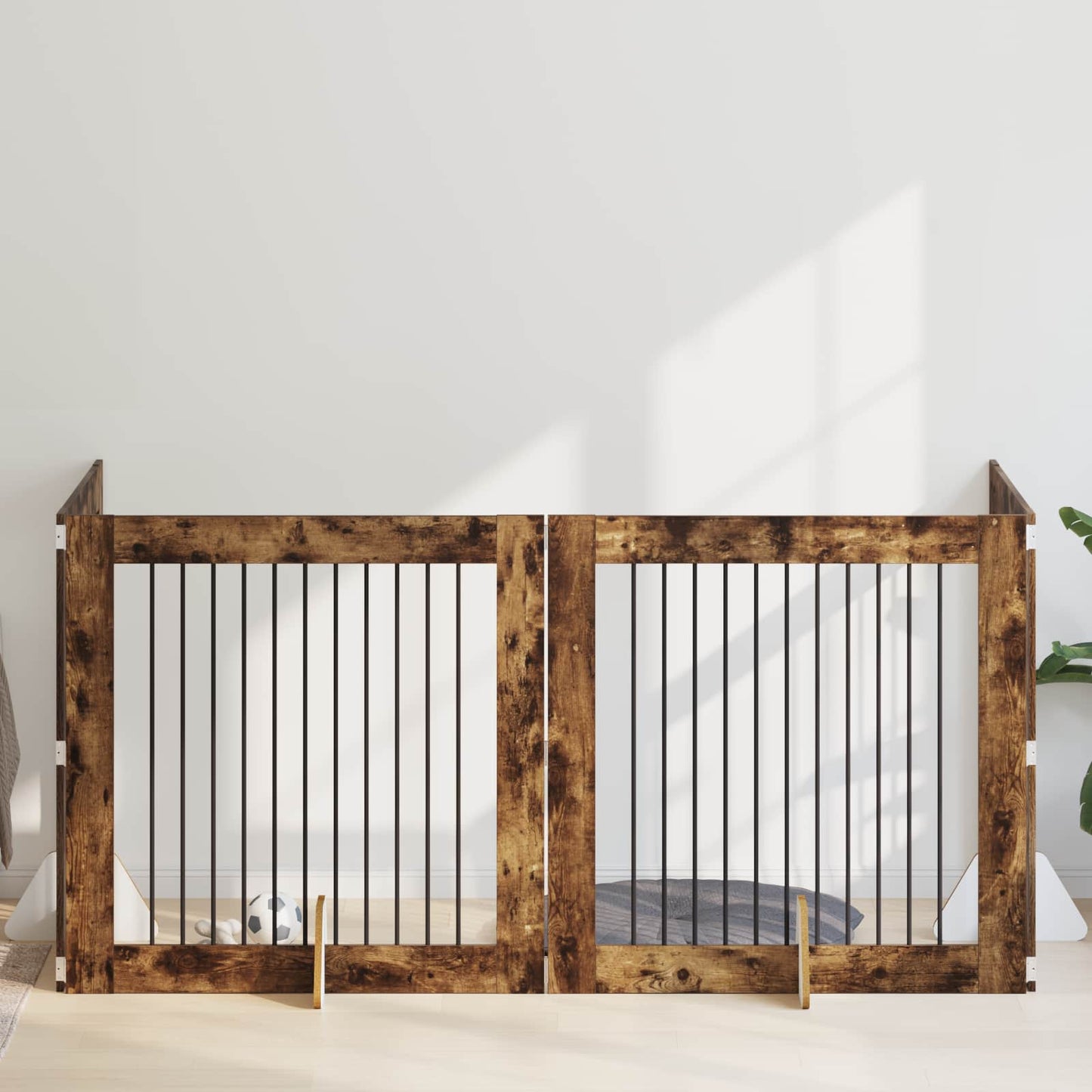 Cancello per cani con supporti 4 pcs Rovere Fumo 100 x 100 cm | homemem39