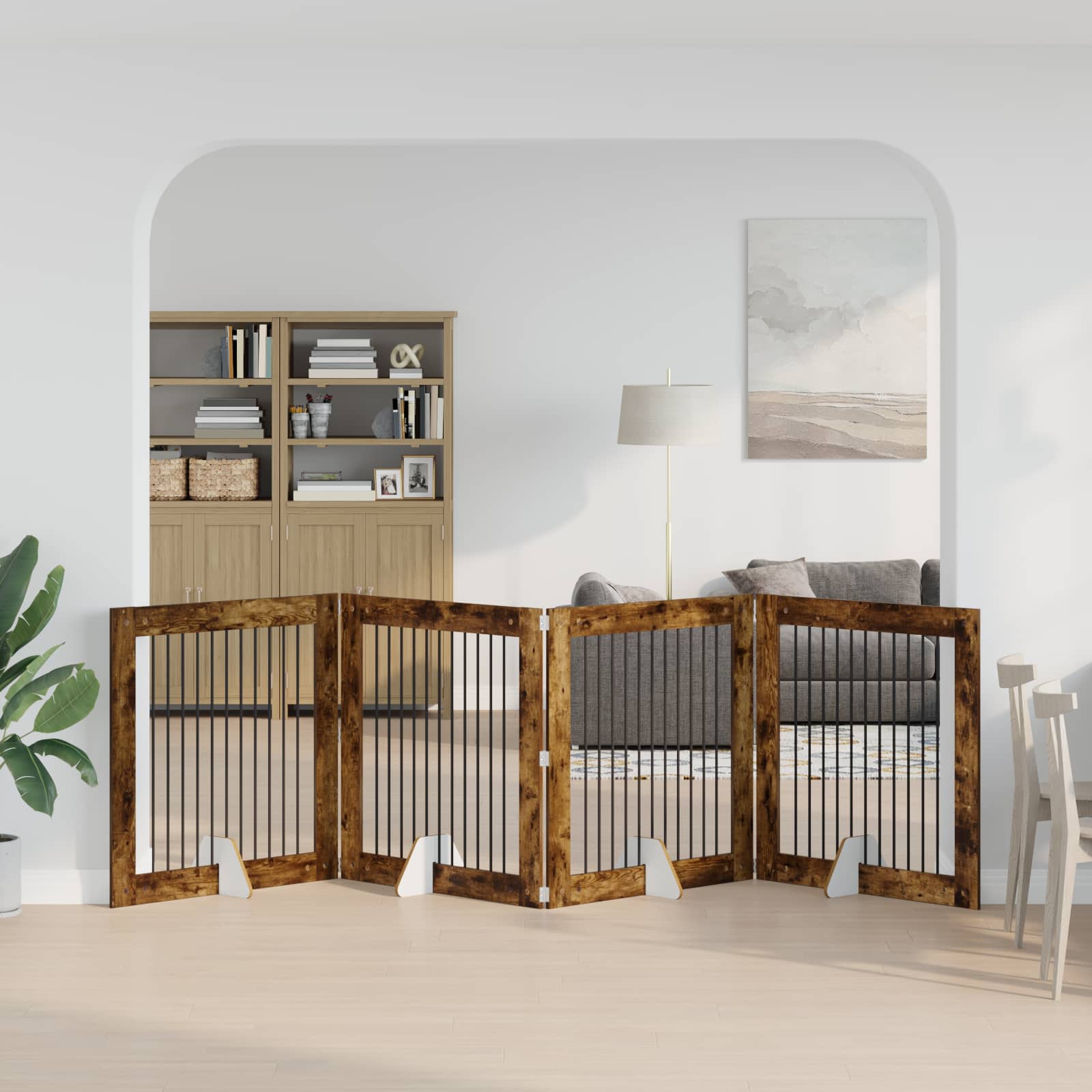 Cancello per cani con supporti 4 pcs Rovere Fumo 100 x 100 cm | homemem39