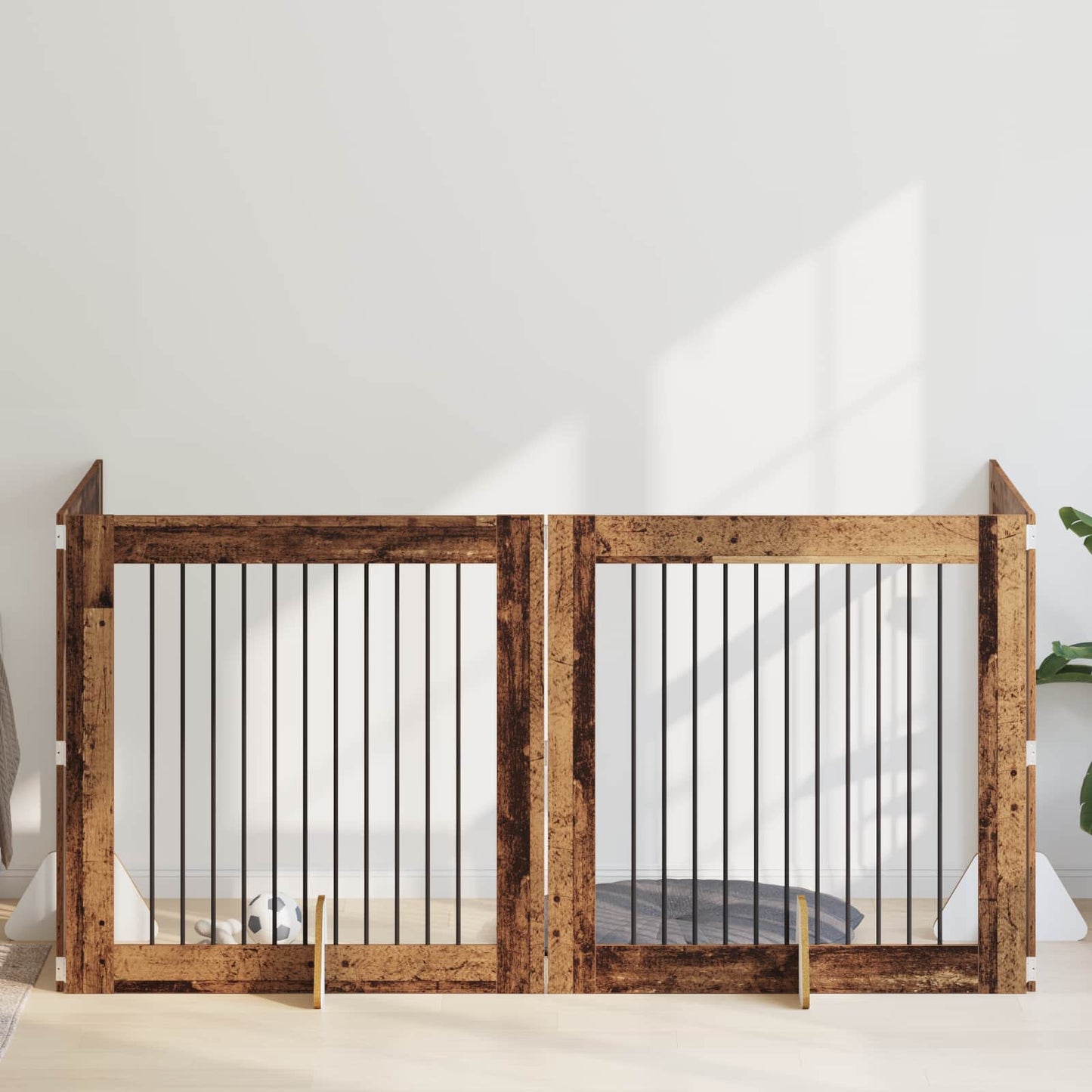 Cancello per cani con supporti 4 pcs Legno antico 100 x 100 cm