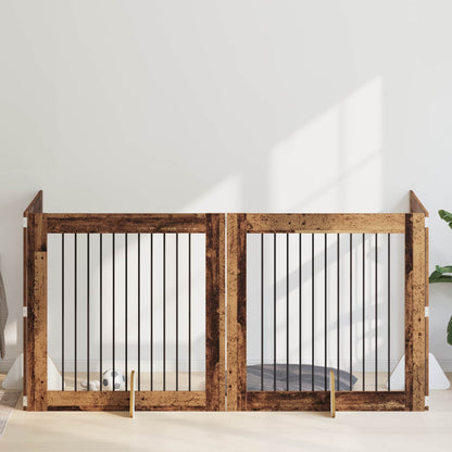 Cancello per cani con supporti 4 pcs Legno antico 100 x 100 cm