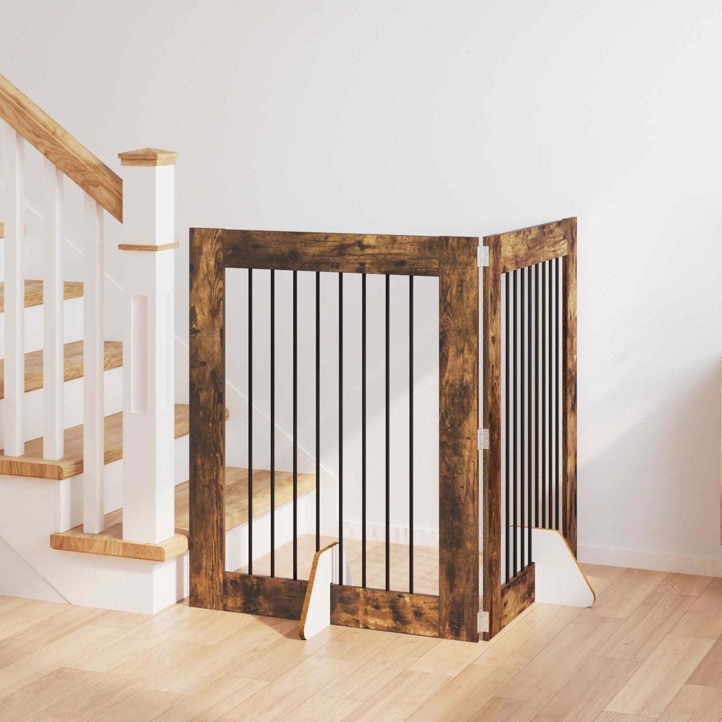 Cancello per cani con supporti 2 pcs Rovere Fumo 80 x 100 cm | homemem39