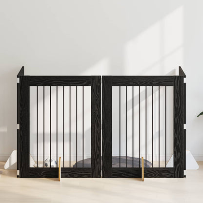 Cancello per cani con supporti 4 pcs Rovere Nero 80 x 100 cm | homemem39