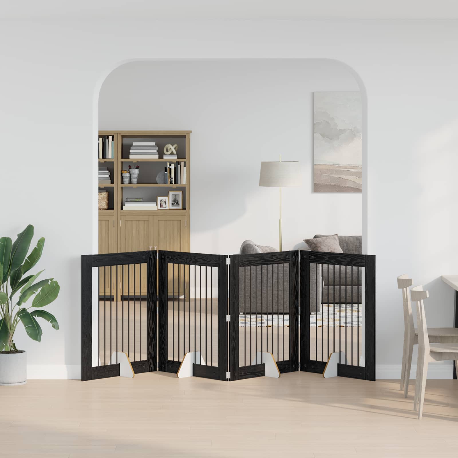 Cancello per cani con supporti 4 pcs Rovere Nero 80 x 100 cm | homemem39