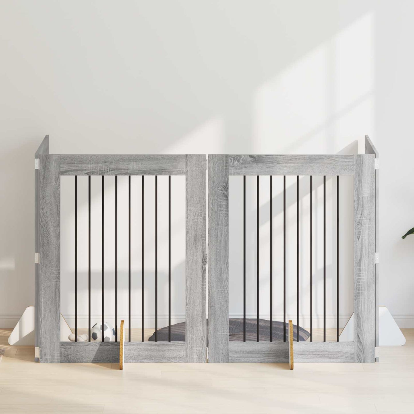 Cancello per cani con supporti 4 pcs Grigio Sonoma 80 x 100 cm | homemem39