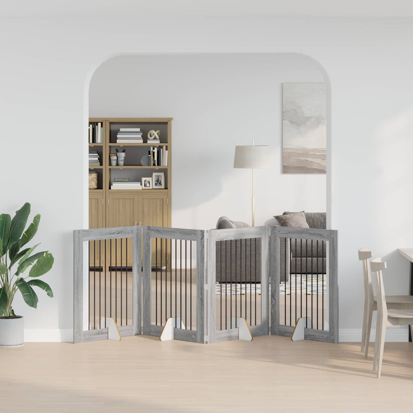 Cancello per cani con supporti 4 pcs Grigio Sonoma 80 x 100 cm | homemem39
