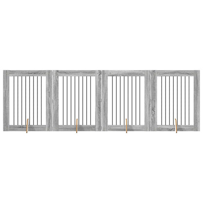 Cancello per cani con supporti 4 pcs Grigio Sonoma 80 x 100 cm | homemem39