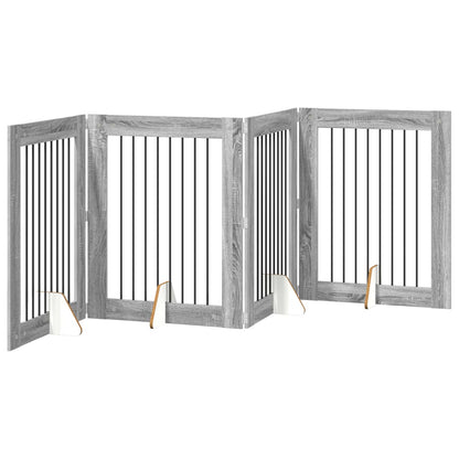 Cancello per cani con supporti 4 pcs Grigio Sonoma 80 x 100 cm | homemem39