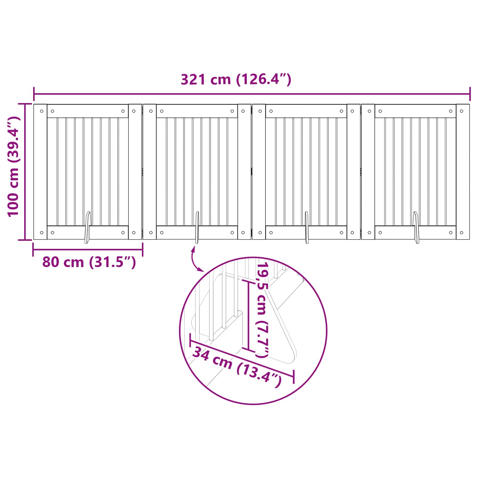 Cancello per cani con supporti 4 pcs Grigio Sonoma 80 x 100 cm | homemem39