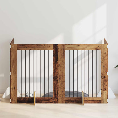Cancello per cani con supporti 4 pcs Legno antico 80 x 100 cm