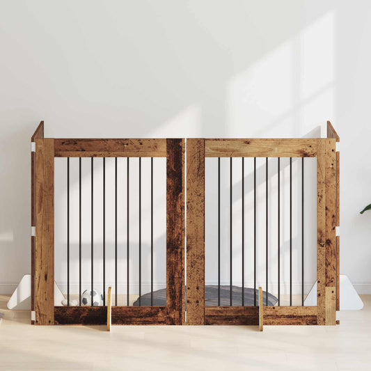 Cancello per cani con supporti 4 pcs Legno antico 80 x 100 cm