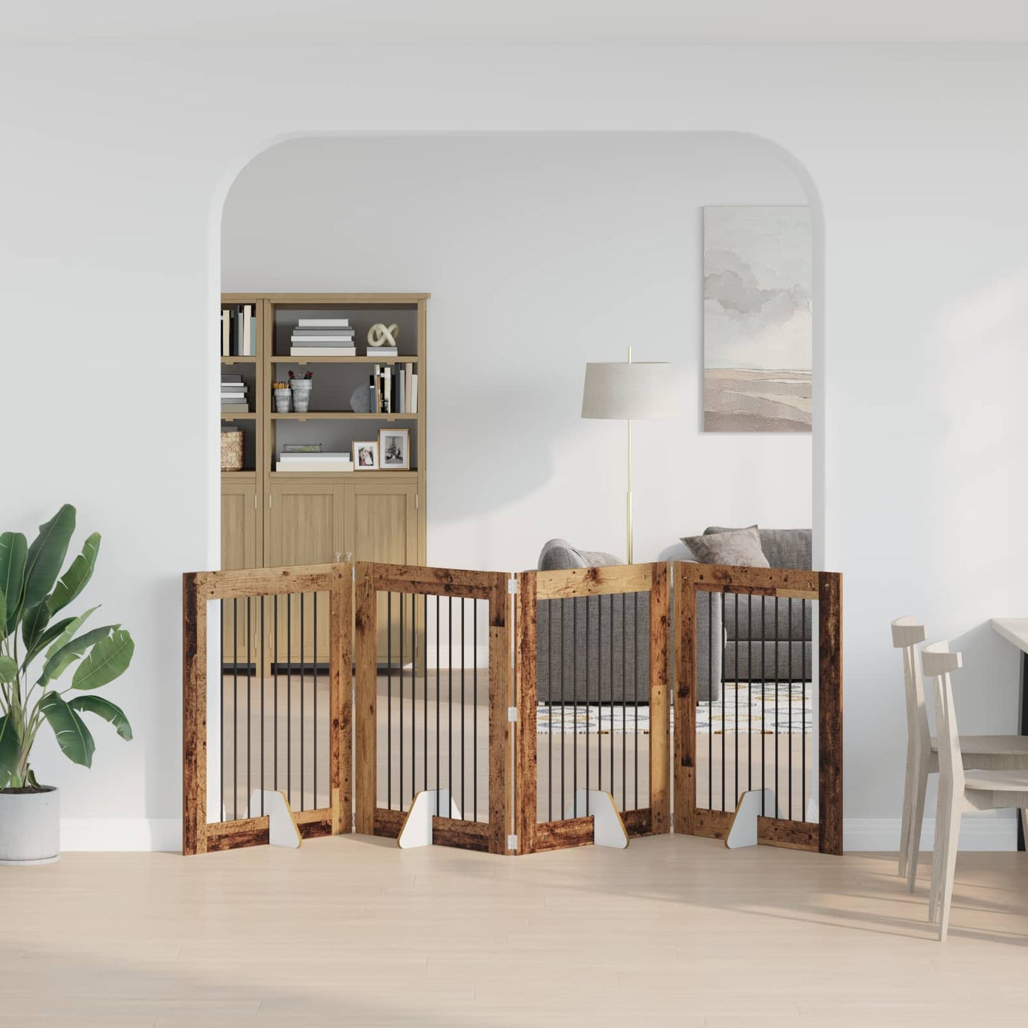 Cancello per cani con supporti 4 pcs Legno antico 80 x 100 cm