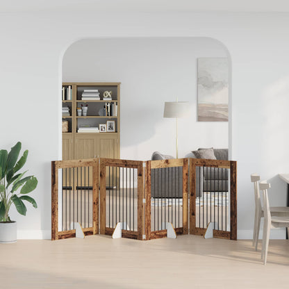 Cancello per cani con supporti 4 pcs Legno antico 80 x 100 cm