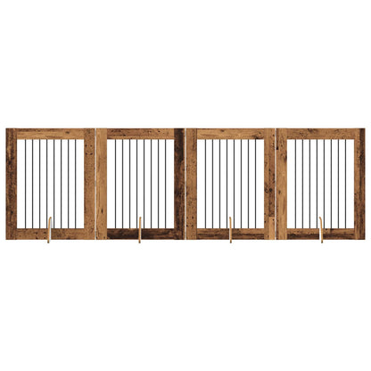 Cancello per cani con supporti 4 pcs Legno antico 80 x 100 cm
