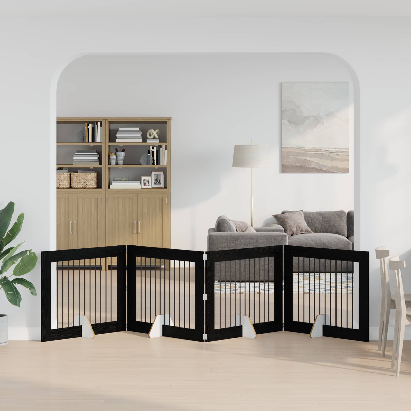 Cancello per cani con supporti 4 pcs Rovere Nero 100 x 80 cm | homemem39