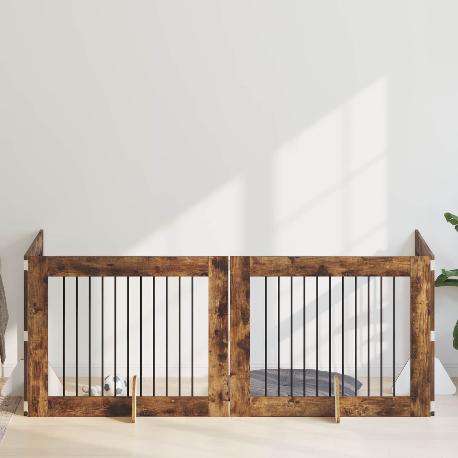 Cancello per cani con supporti 4 pcs Rovere Fumo 100 x 80 cm | homemem39