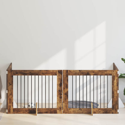 Cancello per cani con supporti 4 pcs Rovere Fumo 100 x 80 cm | homemem39