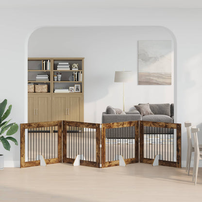 Cancello per cani con supporti 4 pcs Rovere Fumo 100 x 80 cm | homemem39
