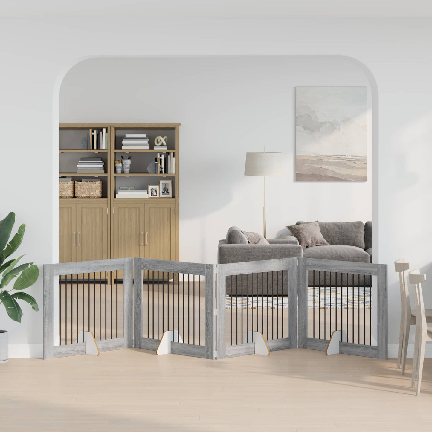 Cancello per cani con supporti 4 pcs Grigio Sonoma 100 x 80 cm | homemem39
