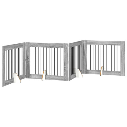 Cancello per cani con supporti 4 pcs Grigio Sonoma 100 x 80 cm | homemem39