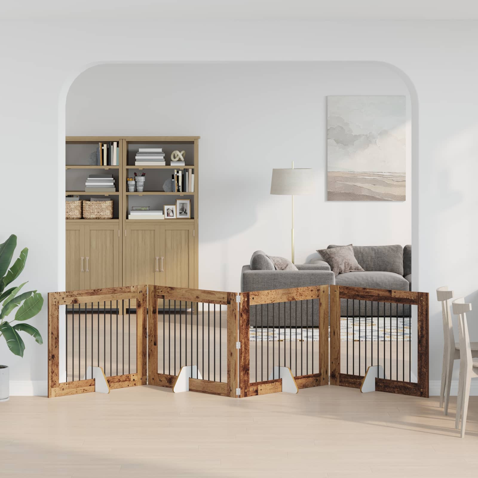 Cancello per cani con supporti 4 pcs Legno antico 100 x 80 cm | homemem39