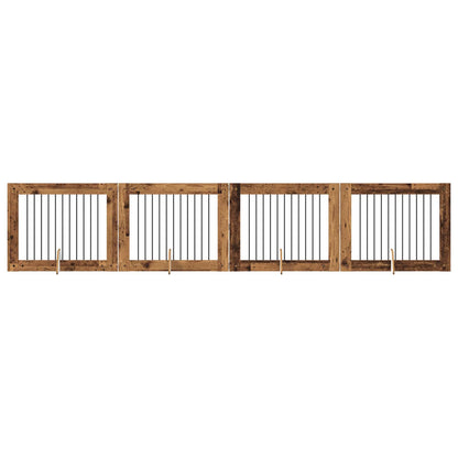 Cancello per cani con supporti 4 pcs Legno antico 100 x 80 cm | homemem39