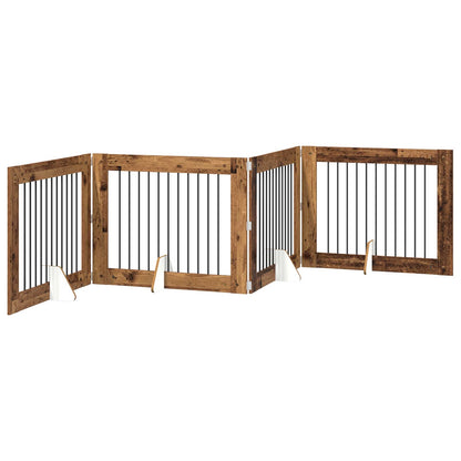 Cancello per cani con supporti 4 pcs Legno antico 100 x 80 cm | homemem39