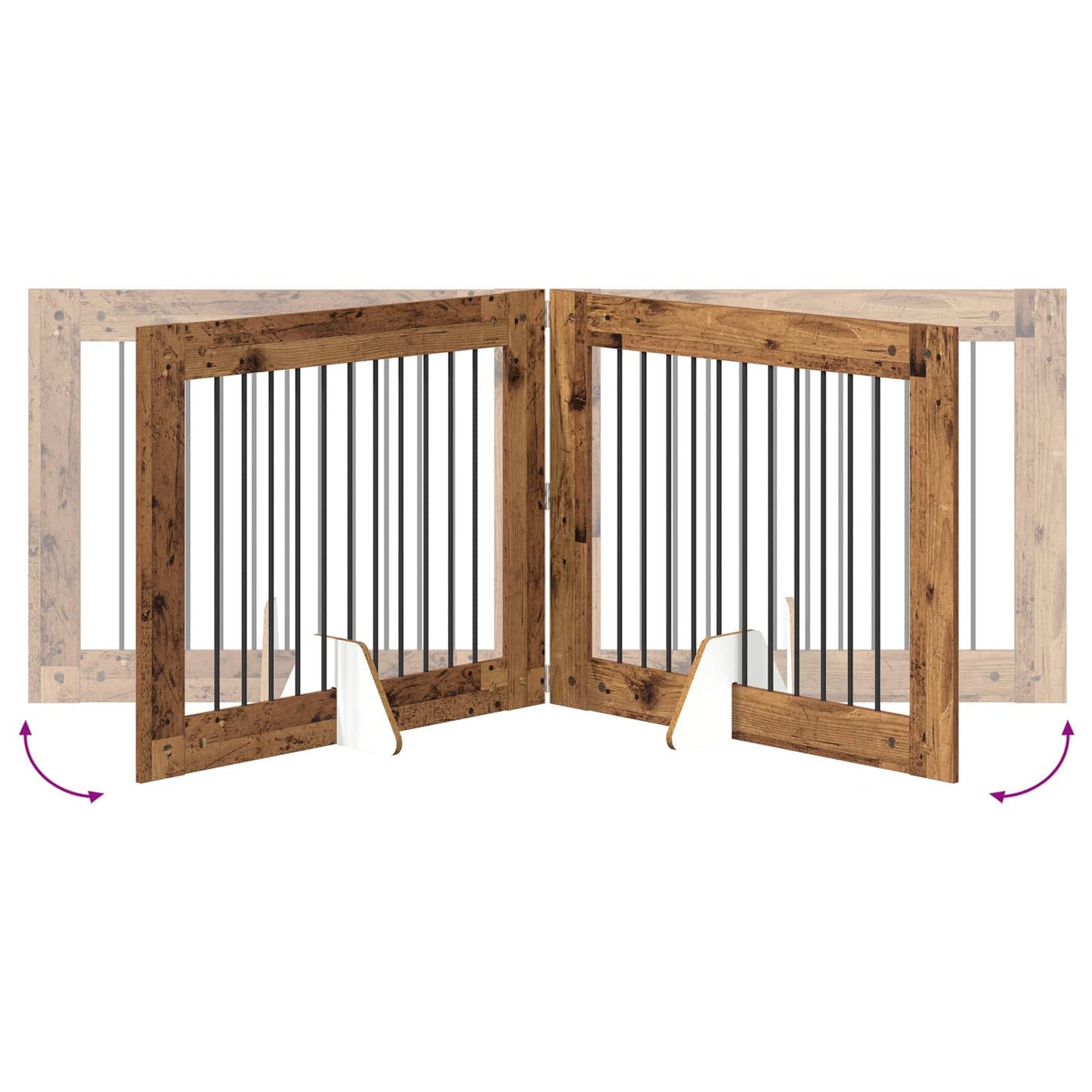 Cancello per cani con supporti 4 pcs Legno antico 100 x 80 cm | homemem39