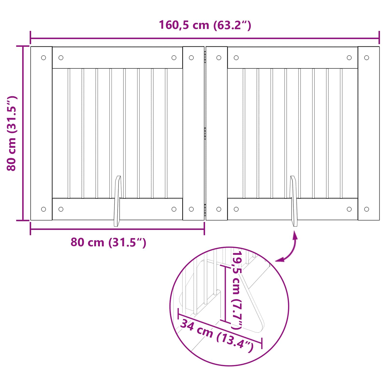 Cancello per cani con supporti 2 pcs Legno antico 80 x 80 cm | homemem39