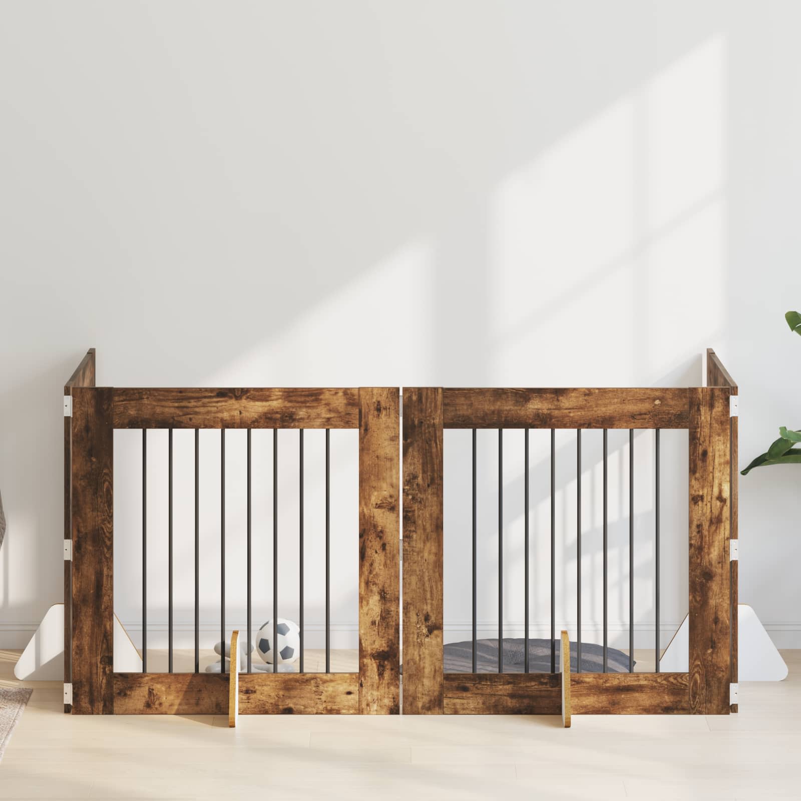 Cancello per cani con supporti 4 pcs Rovere Fumo 80 x 80 cm | homemem39