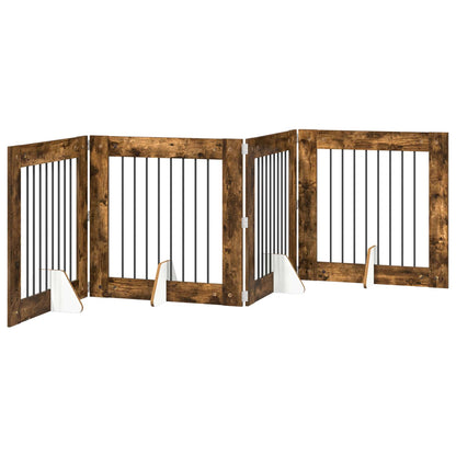 Cancello per cani con supporti 4 pcs Rovere Fumo 80 x 80 cm | homemem39