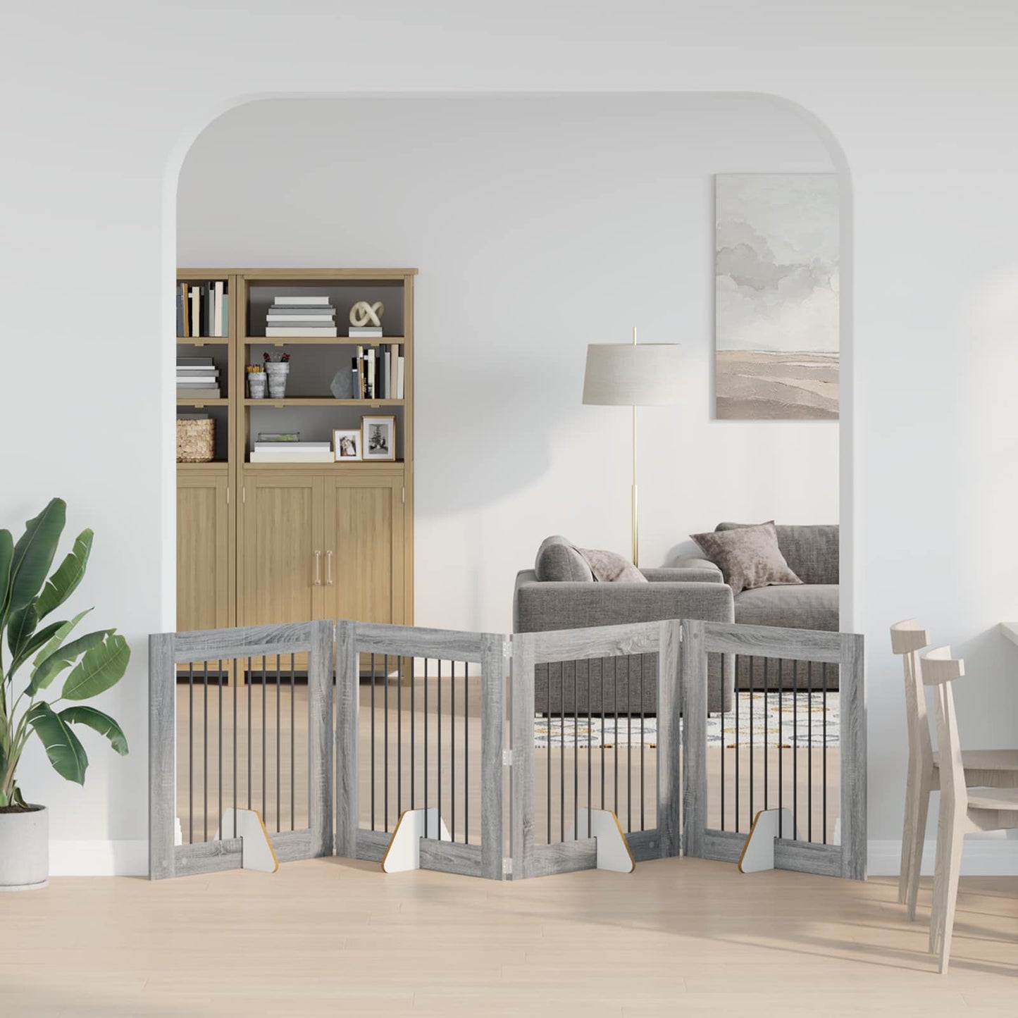 Cancello per cani con supporti 4 pcs Grigio Sonoma 80 x 80 cm | homemem39