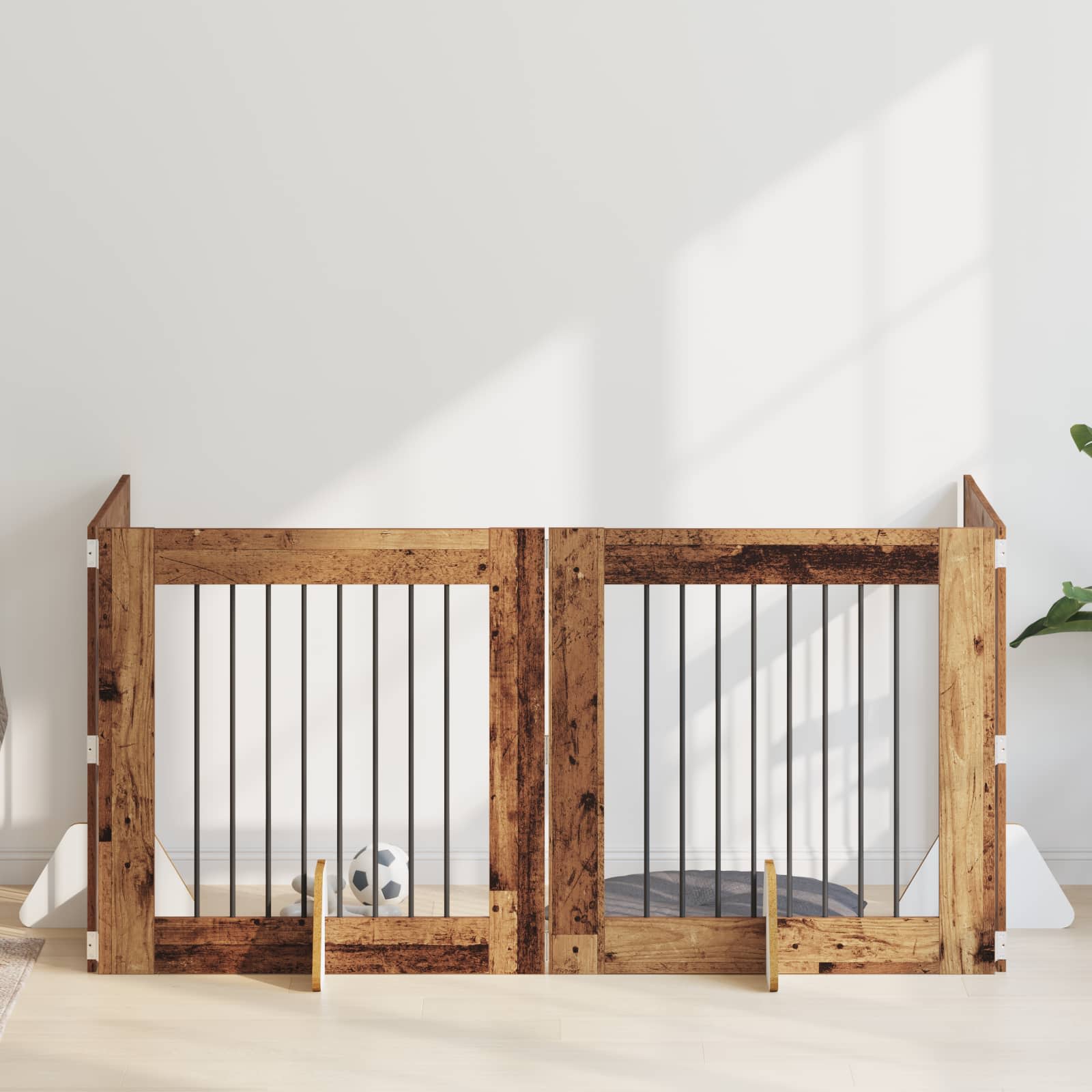 Cancello per cani con supporti 4 pcs Legno antico 80 x 80 cm | homemem39