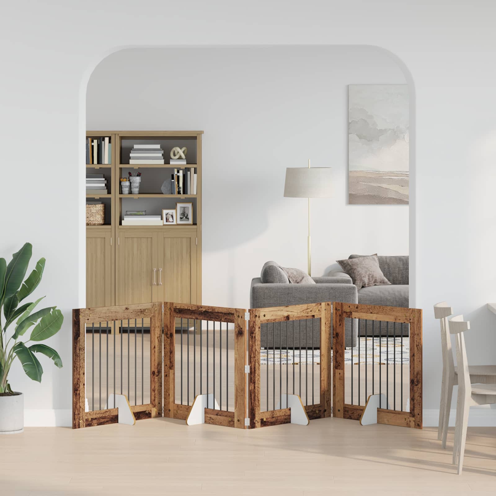 Cancello per cani con supporti 4 pcs Legno antico 80 x 80 cm | homemem39