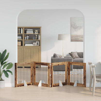 Cancello per cani con supporti 4 pcs Legno antico 80 x 80 cm | homemem39
