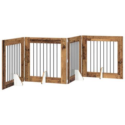 Cancello per cani con supporti 4 pcs Legno antico 80 x 80 cm | homemem39