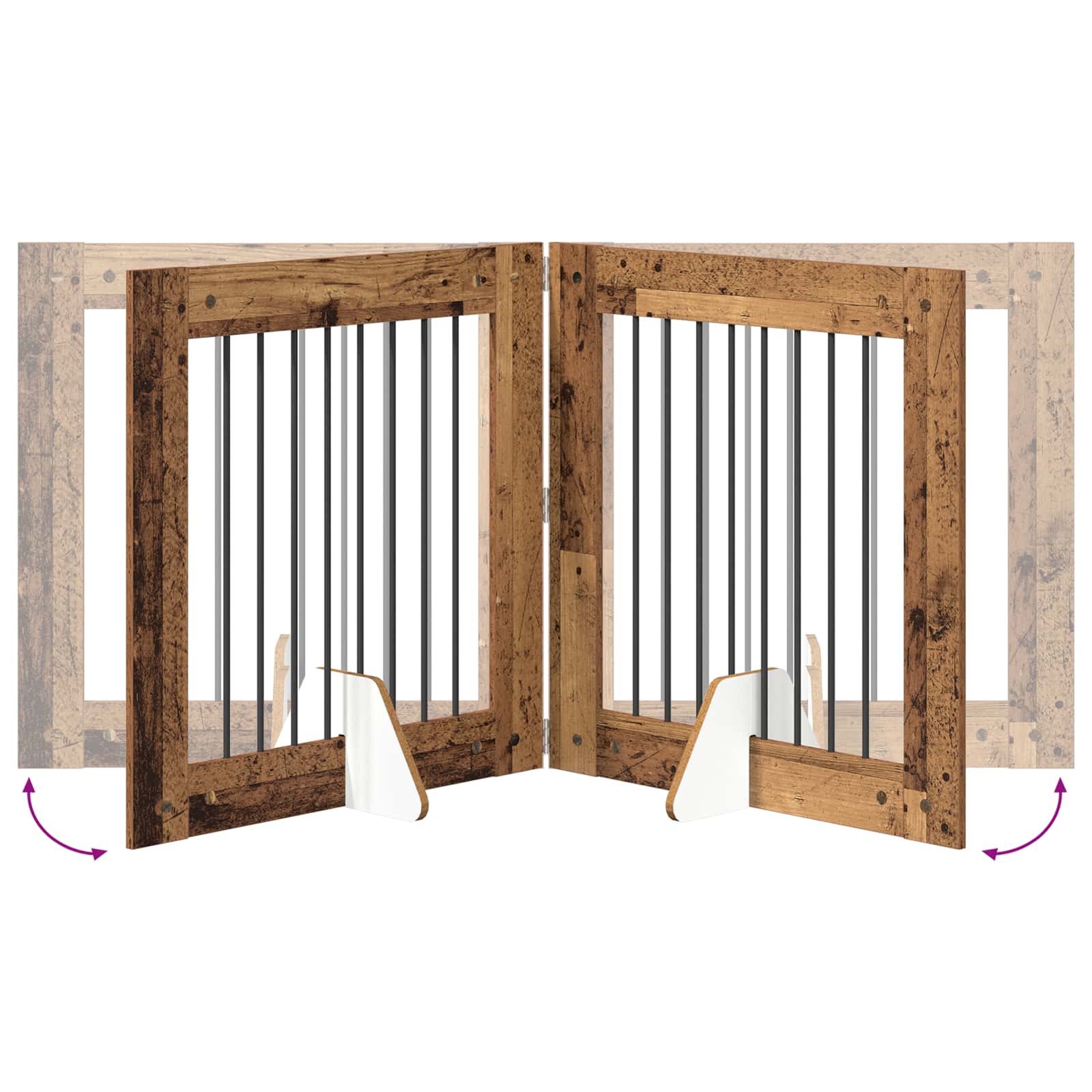 Cancello per cani con supporti 4 pcs Legno antico 80 x 80 cm | homemem39