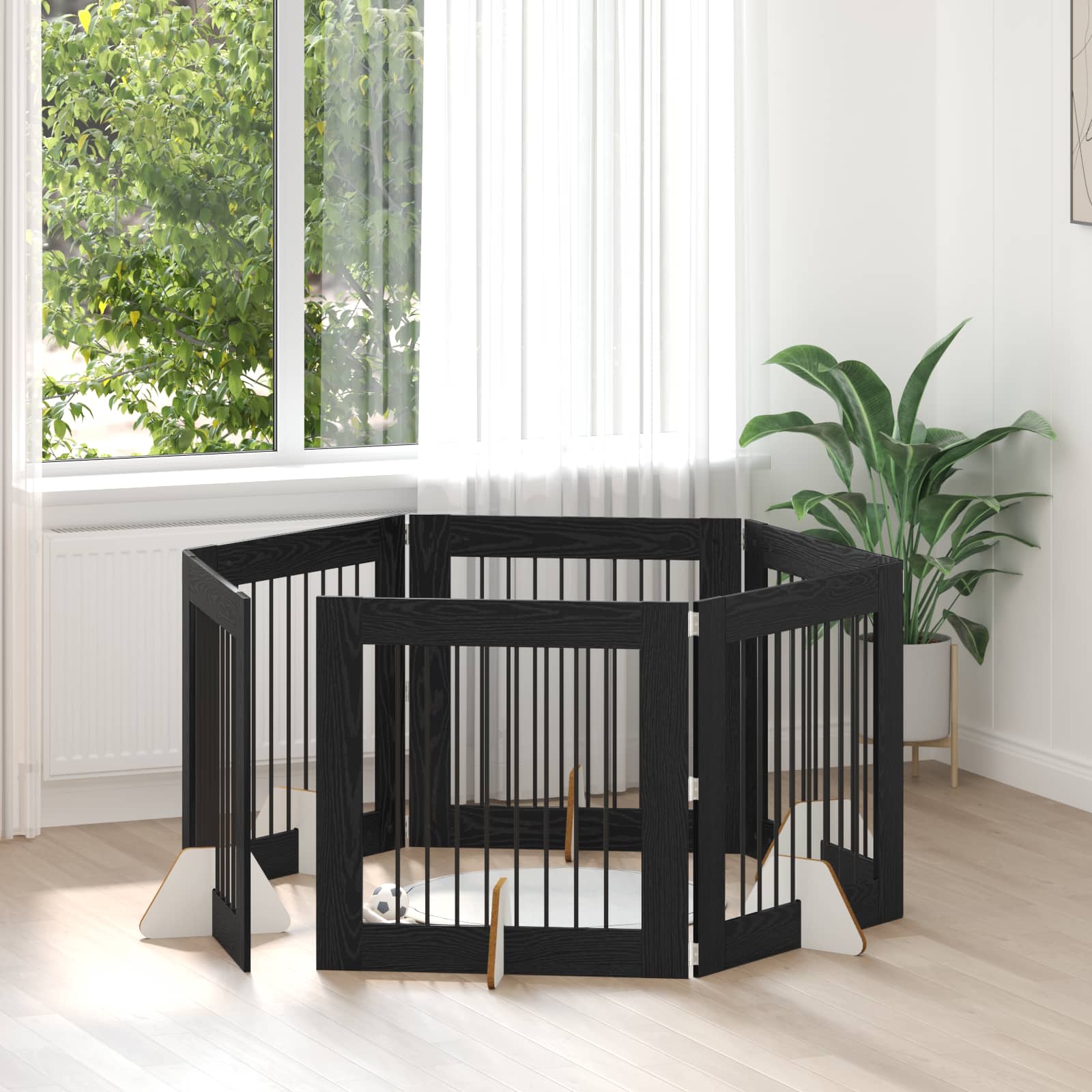 Cancello per cani con supporti 6 pcs Rovere Nero 80 x 80 cm | homemem39