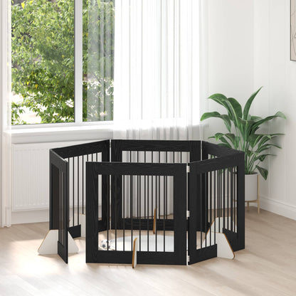 Cancello per cani con supporti 6 pcs Rovere Nero 80 x 80 cm | homemem39
