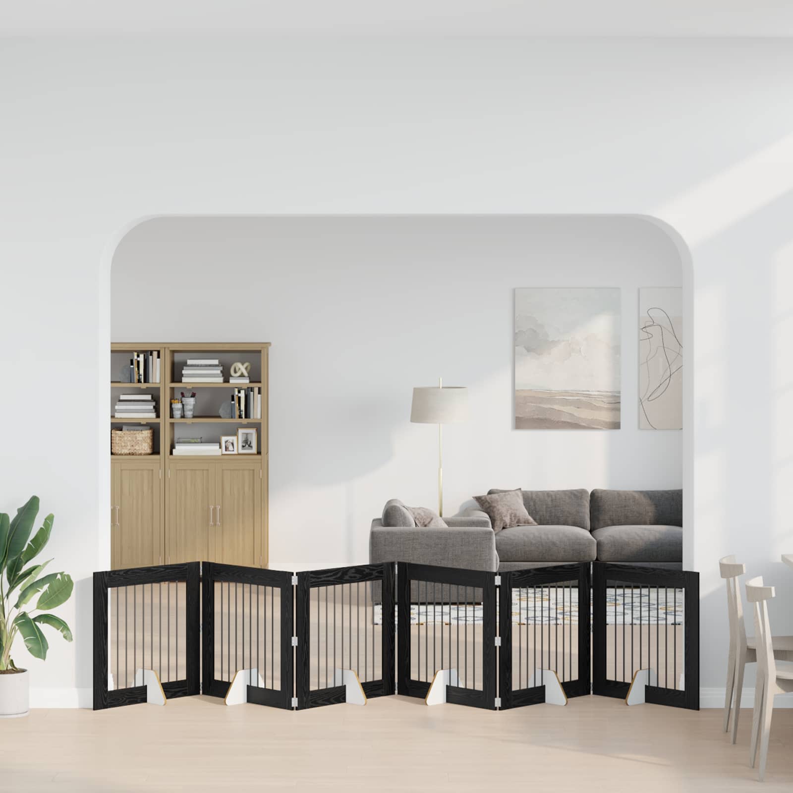 Cancello per cani con supporti 6 pcs Rovere Nero 80 x 80 cm | homemem39