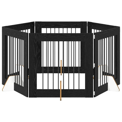 Cancello per cani con supporti 6 pcs Rovere Nero 80 x 80 cm | homemem39