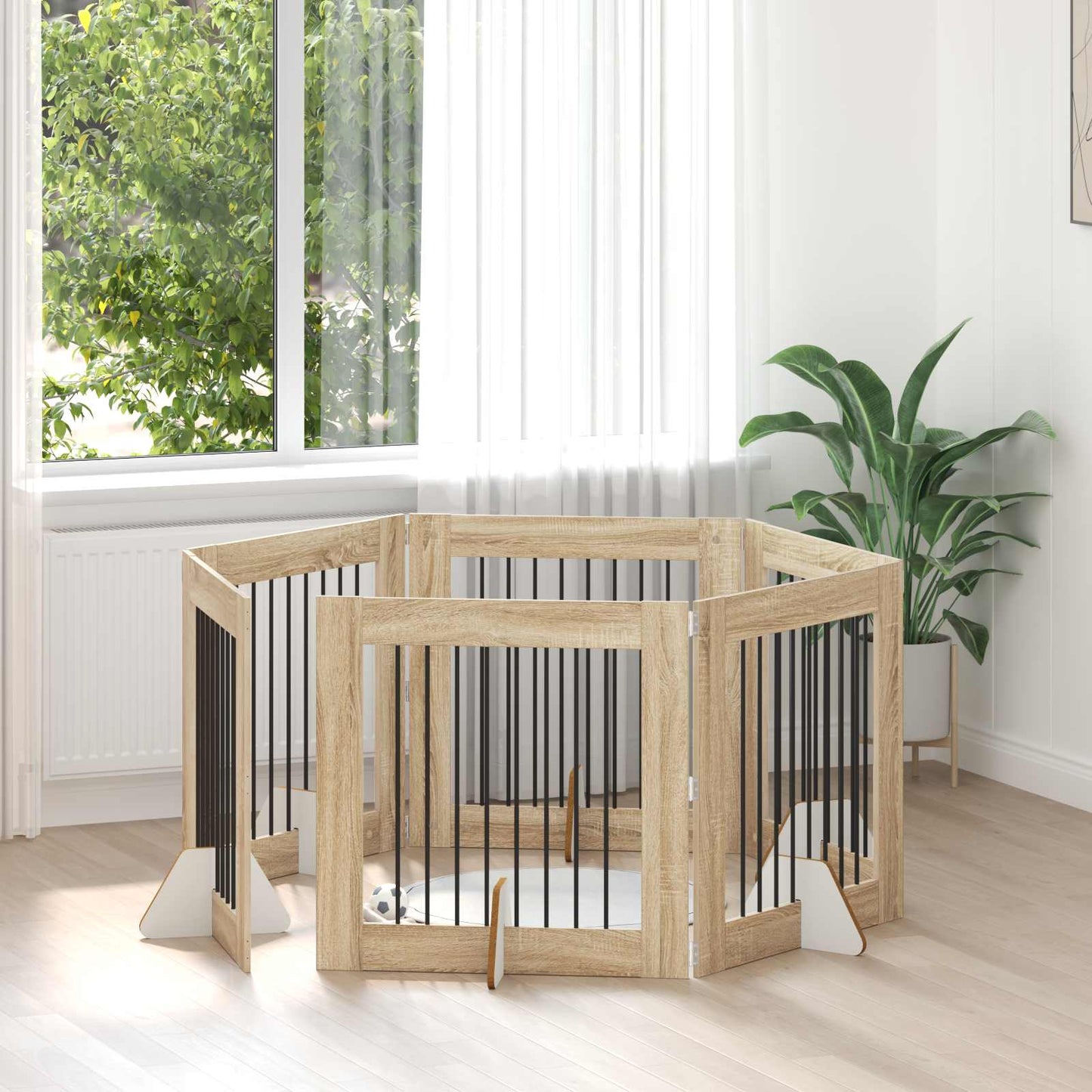 Cancello per cani con supporti 6 pcs Rovere Sonoma 80 x 80 cm | homemem39