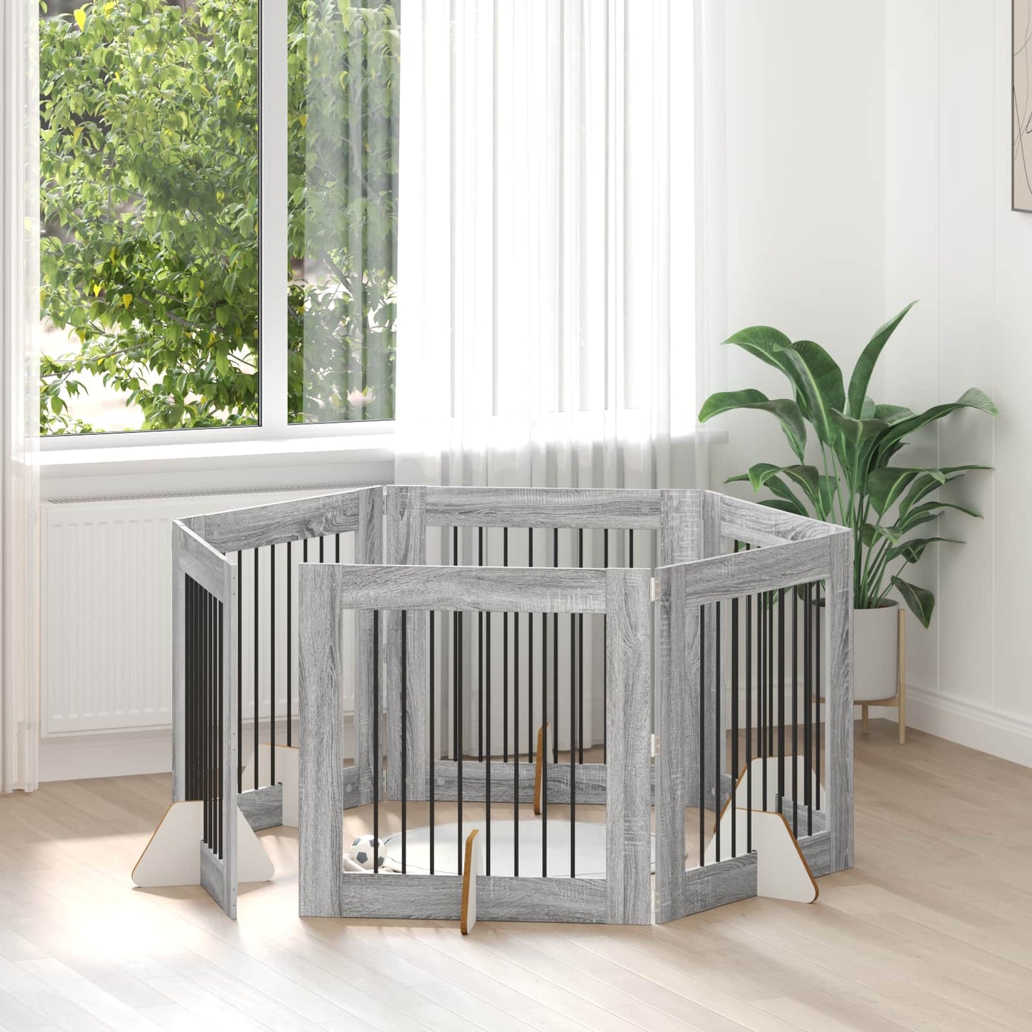 Cancello per cani con supporti 6 pcs Grigio Sonoma 80 x 80 cm | homemem39