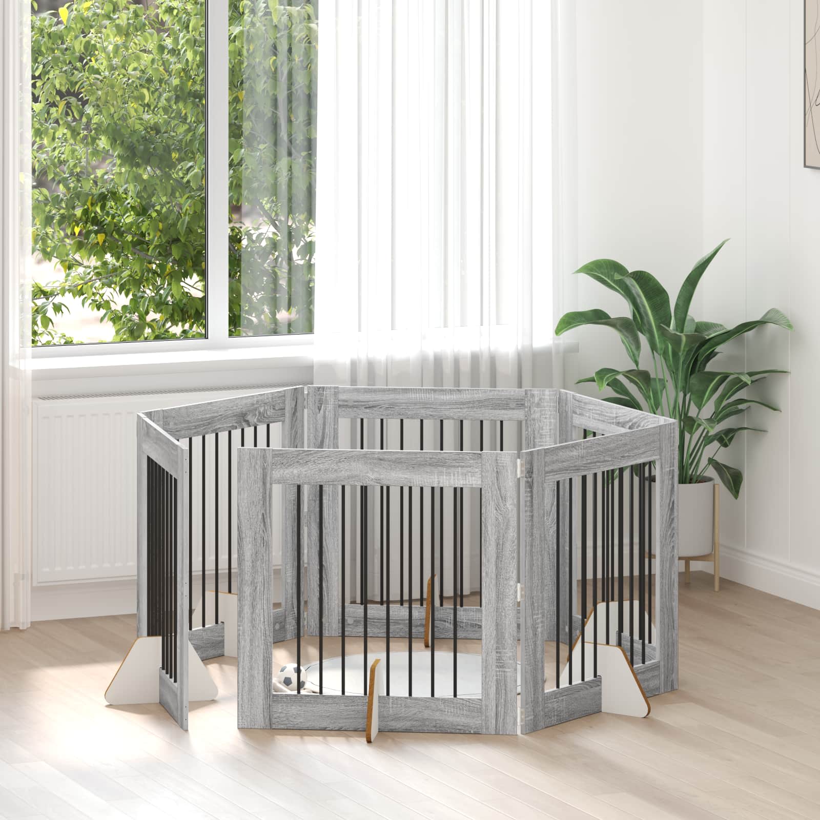 Cancello per cani con supporti 6 pcs Grigio Sonoma 80 x 80 cm | homemem39