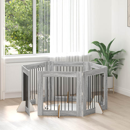 Cancello per cani con supporti 6 pcs Grigio Sonoma 80 x 80 cm | homemem39
